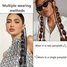 Women's Bubble Braided Ponytail Hair Extension, Boxer Braids Style Fashion Ponytail Hair Scrunchie Hair Accessory - Black - View 5