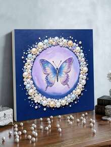A Set Of Handmade Pearl Painting With A Frame, Featuring A Purple Butterfly Design. The Set Includes All The Handmade Tools And A Frame. It Is The Perfect Gift For Birthdays And Holidays. - A - View 4