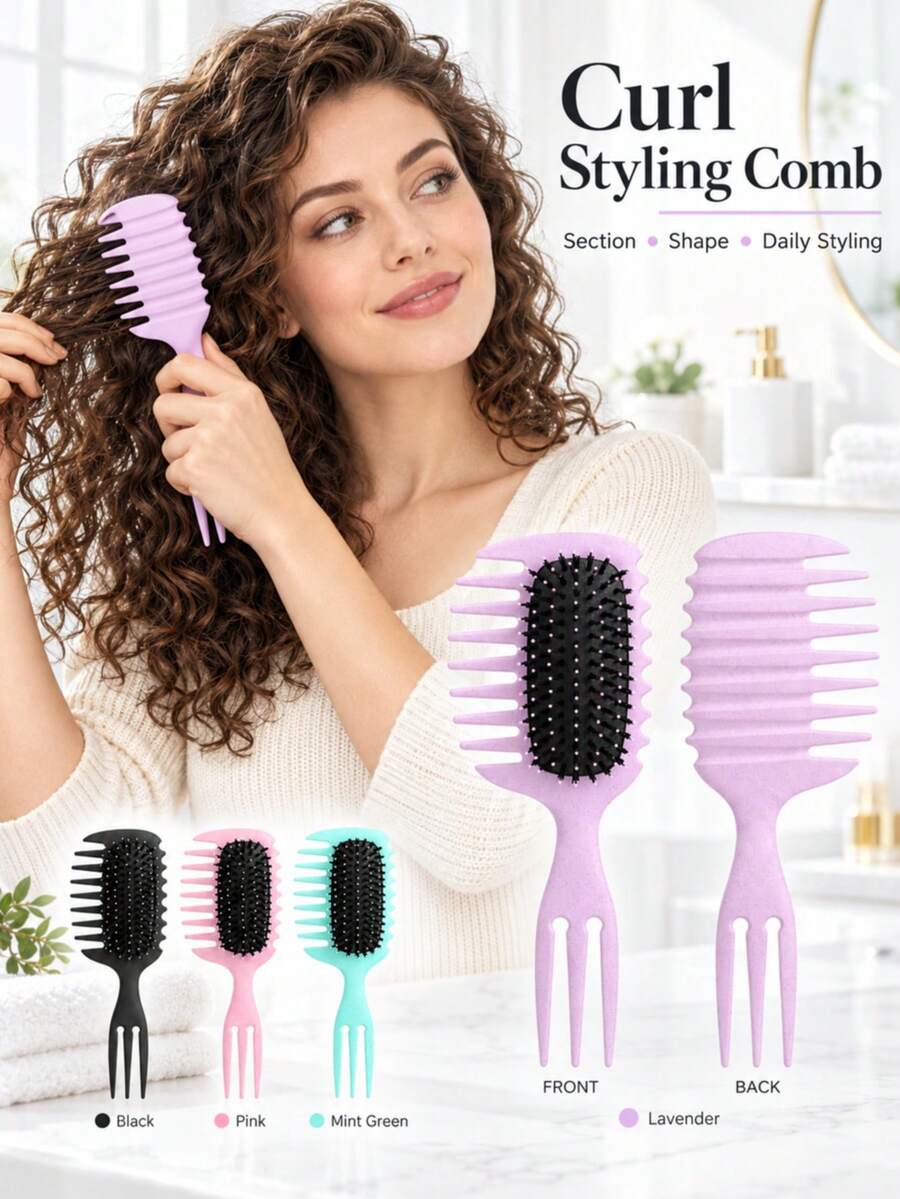 Spiral Curl Styling Brush, Wide Tooth Hair Comb With Pointed Tail Handle, Hair Sectioning And Styling Tool For Curly Wavy Thick Hair, Easy Grip Design, Portable Beauty Accessory For Daily Hair Routine - Multicolor - View 1