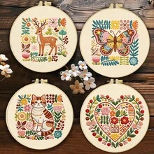 1PC 20*20cm/7.9*7.9in,Flowers And Animals Embroidery Kit, DIY Handmade Embroidery Set For Adult Beginners, Home Gift, Women's Sewing Gift, Including User Manual, Printed Pattern Fabric, Embroidery Frame, Needle And Thread. - 20*20cm/7.9*7.9in - View 2