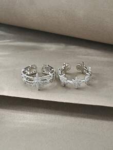 2pcs Silver Ring, Multi-Layer Linked Ring, Elegant Luxurious Ring, Suitable For Daily Wear, Dates, Parties And Gifts - Silver - View 5