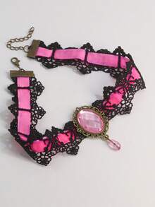 1pc Women's Crown Rhinestone Lace Choker Necklace, Short Collar Chain With Design Sense - Necklace - View 2