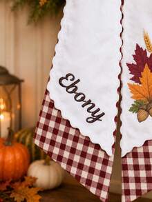 1pc Customized Embroidered Name Wreath Sash, Autumn Harvest Pattern Wreath Bow, With Plaid Pattern And Wavy Edge Trim, 3 Colors Available, Suitable For Thanksgiving Holiday Gift, Family Members And Loved Ones Front Door Entrance Decoration - Multicolor - View 7