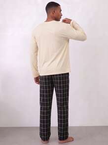 Snug League 2pcs Men's Plus Size Casual Loose Minimalist Pullover Sweatshirt With Pockets & Plaid Lounge Pants Set, Suitable For Spring - Multicolor - View 6