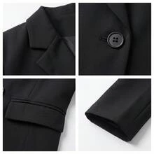 Women's Loose Fit Black Double-Breasted Blazer Jacket, Wrinkle-Resistant Casual Suit Jacket - Black - View 7