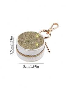 1pc Highly Attractive Shiny Artificial Rhinestone Makeup Storage Box, False Eyelashes, Earrings, Rings, Bracelets Organizer Bag, Travel Portable Keychain Coin Purse, Gift - Silver - View 4