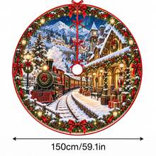 1件裝雪景蒸汽火車站圖案聖誕樹裙，優雅配色節日裝飾，5種尺寸，中性節日禮物，適合居家與派對聖誕裝飾 - 雪地蒸汽火車站 - 查看 13