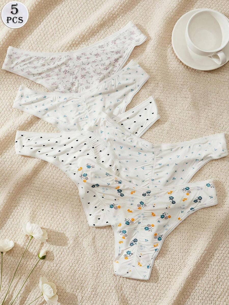 DAZY 5pcs Fresh Style Women's Underwear With Various Prints - Multicolor - View 1
