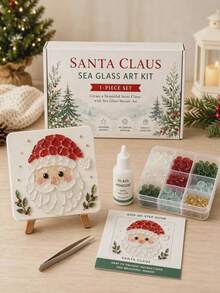 Christmas Sea Glass Mosaic DIY Art Kit, Adult Version, 6 Holiday Designs, 4-Inch Handmade Mosaic Craft Set With Display Stand, Creative Christmas Tabletop Decor, Holiday Gift For Craft Beginners - Multicolor - View 8