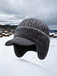 1pc Autumn/Winter Knitted Beanie Hat With Brim, Unisex Ear-Flap Warm Woolen Cap, Fashionable Versatile Pullover Hat For Daily Wear And Travel - Multicolor - View 9