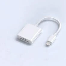 1 قطعة قارئ بطاقات محمول للسفر USB-C/Lightning 2-في-1 ثنائي الفتحات SD/TF محول توصيل وتشغيل متوافق مع أجهزة سلسلة الهاتف 17/16/15/14/13/12/11/XS/XR/8/7/6 محول بطاقة تخزين بطاقة ذاكرة موصل - أبيض - مشاهدة 8