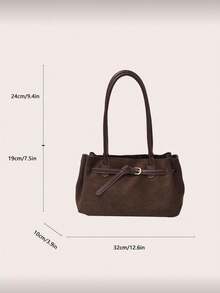 Enfärgad stor totebag med stor kapacitet, slitstarkt noppfritt tyg, med axelrem, snygg söm, öppen design, lämplig för pendling, skola och dagliga utflykter - Kaffe - Visa 5