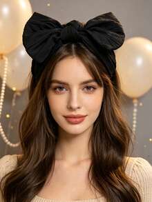 1pc Fashionable Vintage Bow Knot Wide Headband Soft Crinkle Fabric Hair Retro Style Suitable Party Daily Hair Accessory - Multicolor - View 3