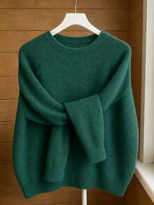 Elegant Women's Round Neck Sweater, Suitable For Spring And Autumn Seasons. - Dark Forest Green - View 3