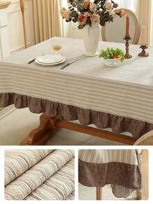 1pc Ruffle Edge Tablecloth, Fresh Country Style, Suitable For Dining Table Decoration, Picnic Tablecloth, Holiday Celebration, Wedding Party Gathering, Birthday Banquet, Daily Dining Table, Kitchen And Dining Room Decoration, All Seasons, Home Decor - Dusty Pink - View 2