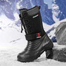 Men's Waterproof Hiking Winter Boots With Warm Lining, Fleece Lining, Lightweight Outdoor High-Top Boots - Black - View 1