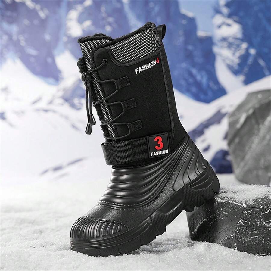 Men's Waterproof Hiking Winter Boots With Warm Lining, Fleece Lining, Lightweight Outdoor High-Top Boots - Black - View 1