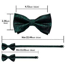 Dark Green & Black Geometric Pattern Pre-Tied Bow Tie, Pocket Square, Cufflinks, Lapel Pin 4-Piece Set, Party Formal Wear Accessory - Green - View 10