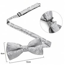 Silver Paisley Pattern Pre-Tied Bow Tie 4-Piece Set With Pocket Square, Cufflinks And Lapel Pin, Formal Event Outfit - Silver - View 7