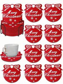 1/8/16pcs Christmas Table Placemats, Thick Felt Non-Slip Tableware Mats, Merry Christmas Absorbent Coasters, Suitable For Holiday Party Table Decor - Multicolor - View 1