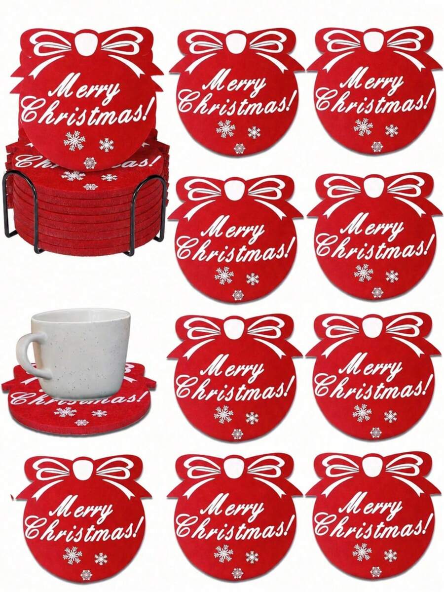 1/8/16pcs Christmas Table Placemats, Thick Felt Non-Slip Tableware Mats, Merry Christmas Absorbent Coasters, Suitable For Holiday Party Table Decor - Multicolor - View 1