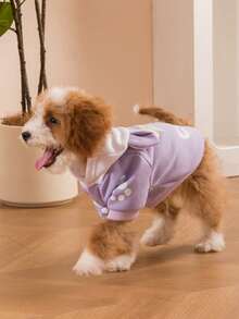 LUCKIE PAL 1pc Halloween Cartoon Pet Hooded Sweatshirt, Space Skeleton Ribs Planet Rocket Cat Print, Thin Breathable Spring Autumn Dog Clothes, Suitable For Small And Large Dogs And Cats, Indoor And Outdoor - Purple - View 8