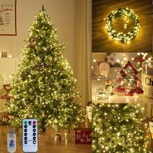 USB Powered Christmas Tree Green Copper Wire String Lights, LED Decorative Atmosphere Lights, Gift Box Packaging, Copper Wire Star Lights, Remote Control Green Plant Christmas Vine Garden Decoration String Lights - USB Plug - View 2