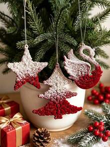 Creative Christmas Snow-Dyed Reindeer Hanging Ornament, Nordic Style Flocked Decoration, Christmas Tree Pendant, Holiday Home Decor - Multicolor - View 4