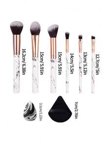 10pcs Makeup Tool Set Including 6pcs Soft Bristle Makeup Brushes + 4pcs Makeup Powder Puffs And Sponge Eggs, Essential For Home And Travel - White - View 8