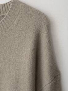 YROOE Women's Autumn/Winter Camel Crew Neck Drop Shoulder Long Sleeve Ribbed Hem Loose Knit Pullover Sweater - Camel - View 6