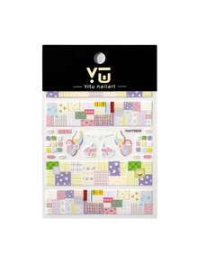 1 Sheet Embossed Patchwork Grid Nail Stickers, Cute Cartoon Plaid Heart Floral Self-Adhesive Nail Decals, Autumn Winter Sweet Nail Art Decorations - Multicolor - View 6