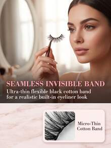 7pairs Cat Eye Lashes Natural Long Clear Band Lashes, Winged End Eye Elongated Eyelashes, Soft Fiber False Eyelashes For Makeup - Pink - View 3