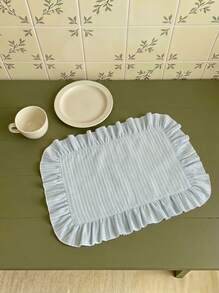 Joivida 1/2/6/10pcs Sky Blue & Pink Striped Lace Edged Placemats, Decorative Napkins, Delicate Indie Style, Suitable For Holidays And Home Decor - Multicolor - View 2