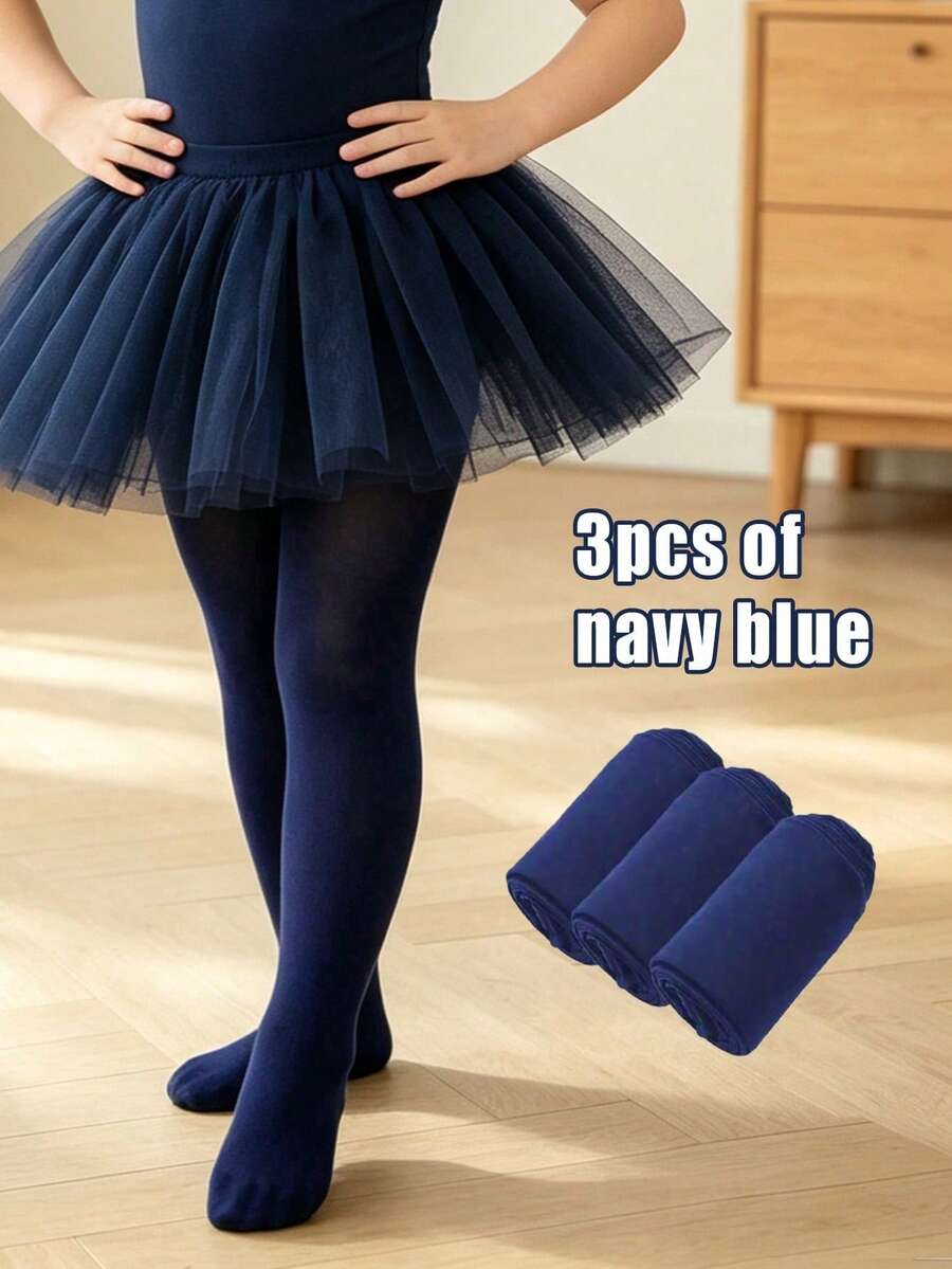3 Pairs Baby Girls Solid Color Velvet Slim Fit Dance Tights, Soft Snag-Resistant High Elasticity Leggings
