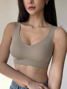 DAZY Plus Size Wireless Seamless Racerback Bra, Adjustable Straps, Lightweight, Suitable For Everyday Wear & Sports, All Day Comfort - Khaki - View 2
