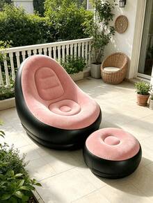 2pcs/Set Comfortable Flocked Inflatable Bean Bag Slouchy Sofa, Portable Inflatable Lounge Chair With Leg Rest, Suitable For Indoor And Outdoor Use, Bedroom, Living Room, Camping, Christmas, Spring Festival, Family Gatherings And Parties - Multicolor - View 4