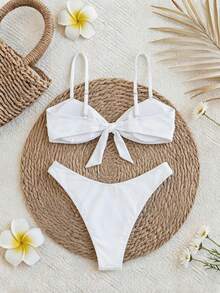 2026 Spring/Summer Women's High-End Metal Buckle White Two-Piece Sexy Bikini Swimsuit Set - White - View 3