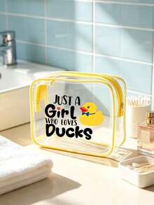 Cute Duck Pattern Waterproof PVC Makeup Bag, Printed With "Just A Girl Who Loves Ducks" Design, Yellow And White Duck Pattern, Lightweight And Sun-Resistant, Suitable For Women And Men, Summer Essential Toiletry Bag, Travel Toiletry Bag, Large Capacity Packing Bag, Suitable For Vacation And Travel, Perfect Gift For Duck Lovers - Multicolor - View 3