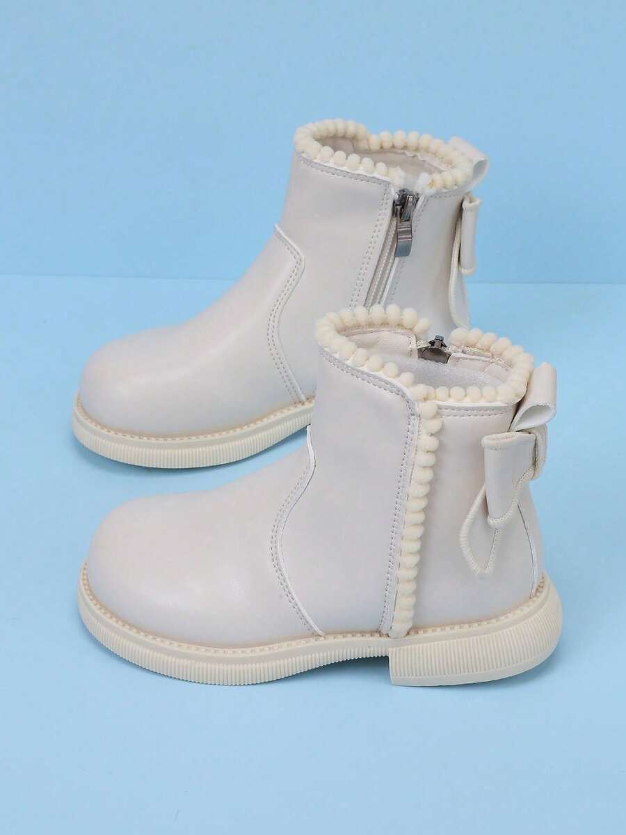 Girls' Fashion Versatile Boots, Autumn/Winter Princess Style Bow Decor, Campus & Outdoor Chic Ankle Boots - Beige - View 1