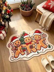 1pc Christmas Cute Gingerbread Man Pattern Semi-Circular Welcome Doormat, Soft Comfortable Fabric Thick With Good Foot Feel Easy To Clean Washable, Foldable Easy Care Carpet Mat, Suitable For Indoor Doormat, Small Rug, Carpet, Mat, Outdoor Doormat, Kitchen Rug, Home Decor, Front Door Mat, Area Rug, Outdoor Mat, Christmas Home Decor Carpet, Christmas Holiday Gift - Multicolor - View 4
