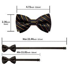 Black & Gold Diagonal Stripe Pre-Tied Bow Tie, Pocket Square, Cufflinks, Lapel Pin 4-Piece Set For Business Banquet Formal Wear - Black - View 10