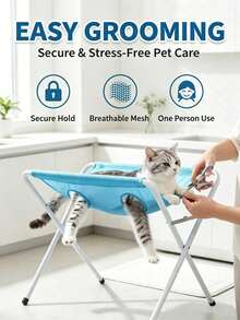 Foldable Pet Grooming Sling/Hammock, Small Home Pet Grooming Station Made Of Washable Canvas, Portable Breathable Mesh Design, Pet Grooming Stand, Multi-Functional Home Pet Grooming Auxiliary Tool, Perfect For Nail Trimming, Brushing, Ear Cleaning, Eye Care, Pet Bathing, Medication Application And Veterinary Examination. - View 5