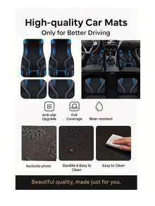 4pcs Blue And Black Tech Style Printed Car Floor Mats, Universal Automotive Interior Mats, Durable, Suitable For Various Sedan And SUV Models, Car Decorative Mats, Wear-Resistant And Anti-Slip, Automotive-Specific Floor Mats, Ideal Choice - A - View 6