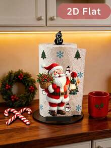2D FLAT Christmas Decorative Paper Towel Holder (No Power Light) - Desktop Tabletop Roll Holder With Display And Storage Function, Fun Lantern Santa Claus Design, Suitable For Kitchen, Bathroom, Living Room And Dining Room, Decorative Ornament To Create Warm Christmas Atmosphere - Multicolor - View 7