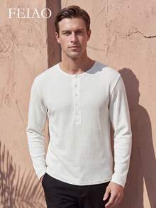 FEIAO Men's Vintage Old-School Fashion Solid Color Lightweight Knit Fabric Minimalist Casual Commute Versatile Top - White - View 5