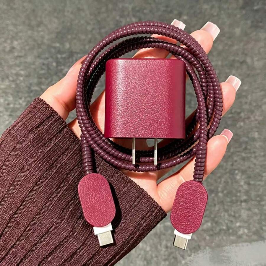 Lychee Texture Apple 20W Charger Protective Case, Data Cable Protective Case, Compatible With IPhone 17 Pro, Anti-Scratch - 20W Lychee Pattern Protective Case - View 1