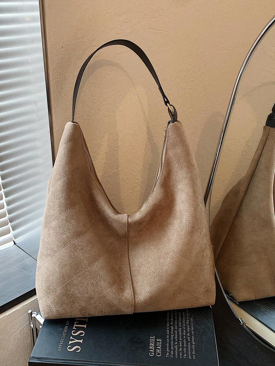 New Solid Color Diamond Quilted Minimalist Retro Women's Shoulder Bag - A - View 1