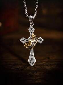 Cross And Crown Motif Necklace In Alloy, Spiritual Christian Charm For Men And Women, Faith Prayer Gift - Multicolor - View 1