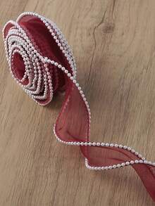 1 Roll 5 Yards Fish Tail Pearl Packaging Satin Ribbon, White Organza Mesh Pearl Ribbon Roll, Suitable For Wedding, Valentine's Day, Mother's Day, Birthday, DIY, Gift Box And Bouquet Decoration - Multicolor - View 8