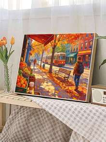 Adult & Beginner Digital Oil Painting Kit, Autumn Street, Easy Acrylic Painting Supplies (Includes Brushes & Paints), Suitable For Home Decor, Ideal Gift For Holiday. - Sets - View 3